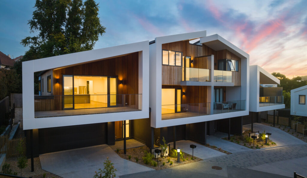 45 Benson Road residences at dusk
